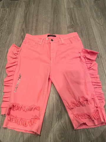 PINK RUFFLED JEANS BY CHOZYN